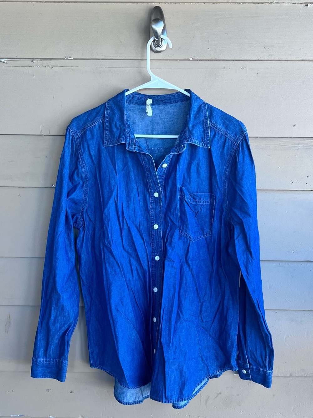Maurices 100% Cotton Dark Wash Denim Collared Button Down Shirt XL Blue